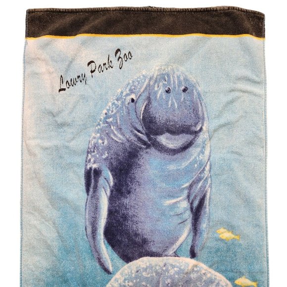 Manatees Zoo Souvenir Vintage Beach Towel Blue Yellow Fish 100% Cotton - Picture 4 of 8